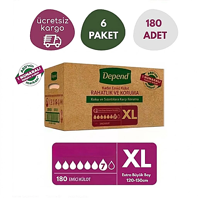 Depend XL Kadın 6x30 Adet Emici Külot Hasta Bezi - 1